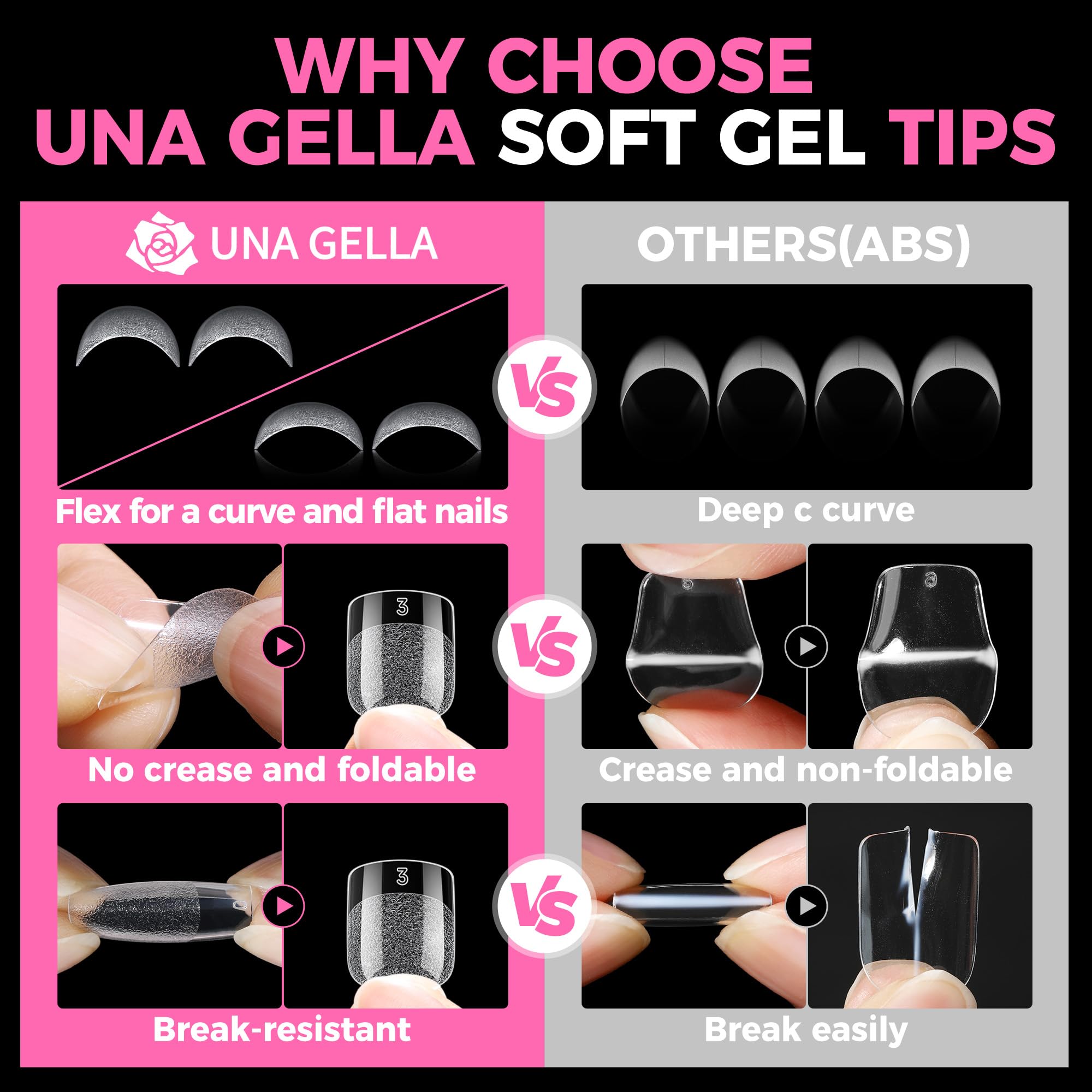 UNA GELLA half-matte inner texture close-up for improved glue adhesion and no-filing prep