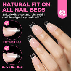 UNA GELLA hand applying press-on tips for quick salon finish
