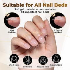 UNA GELLA tips in hand to show scale and natural-looking short almond length