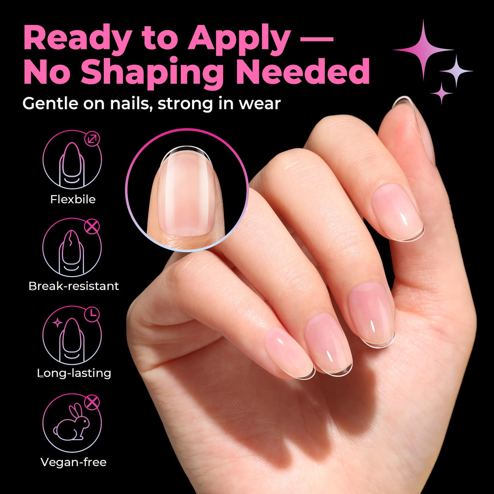 UNA GELLA tips held in hand to show scale and comfortable ultra-short length benefit