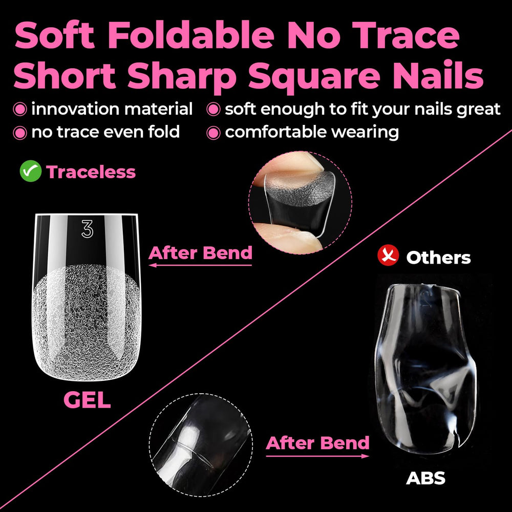 UNA GELLA tips in hand displaying scale and short square shape for practical wear