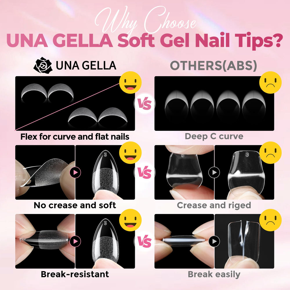 UNA GELLA nail tip held in hand to show scale and comfortable size benefit