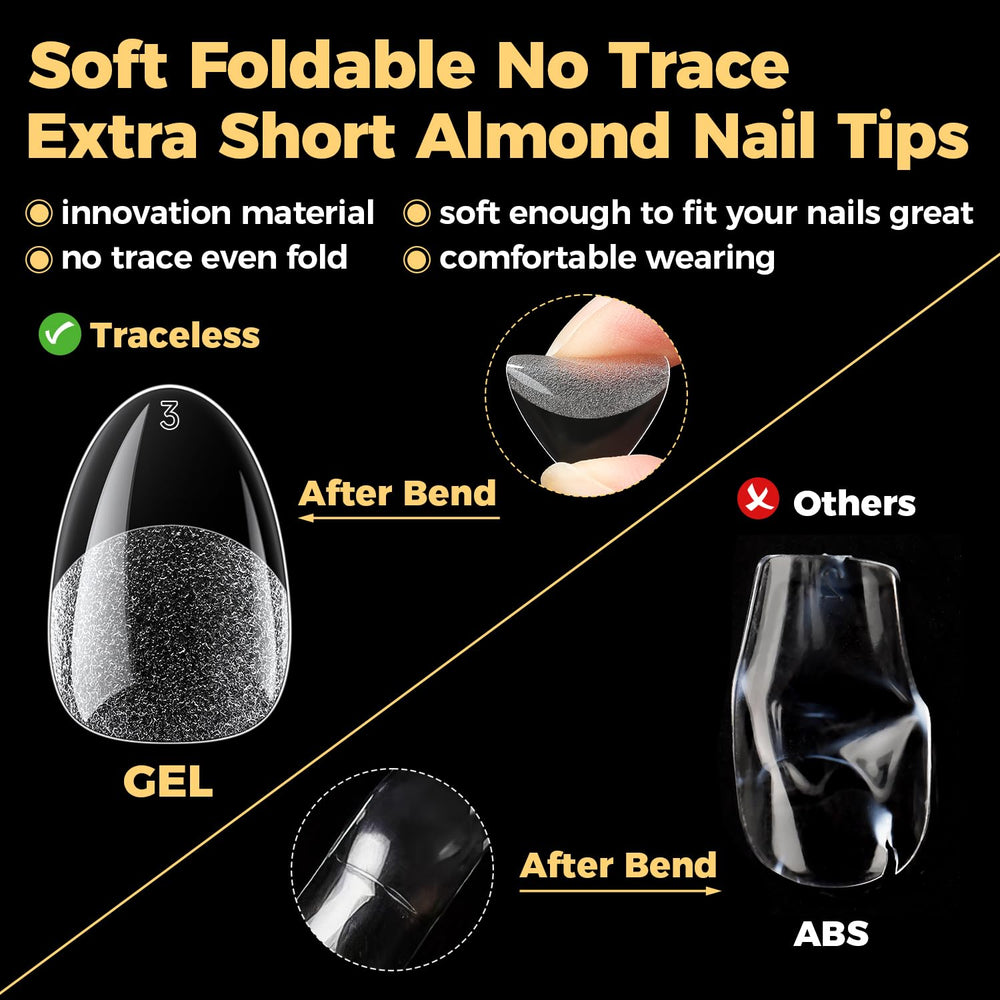 UNA GELLA tips held in hand showing extra-short scale and natural fit benefit
