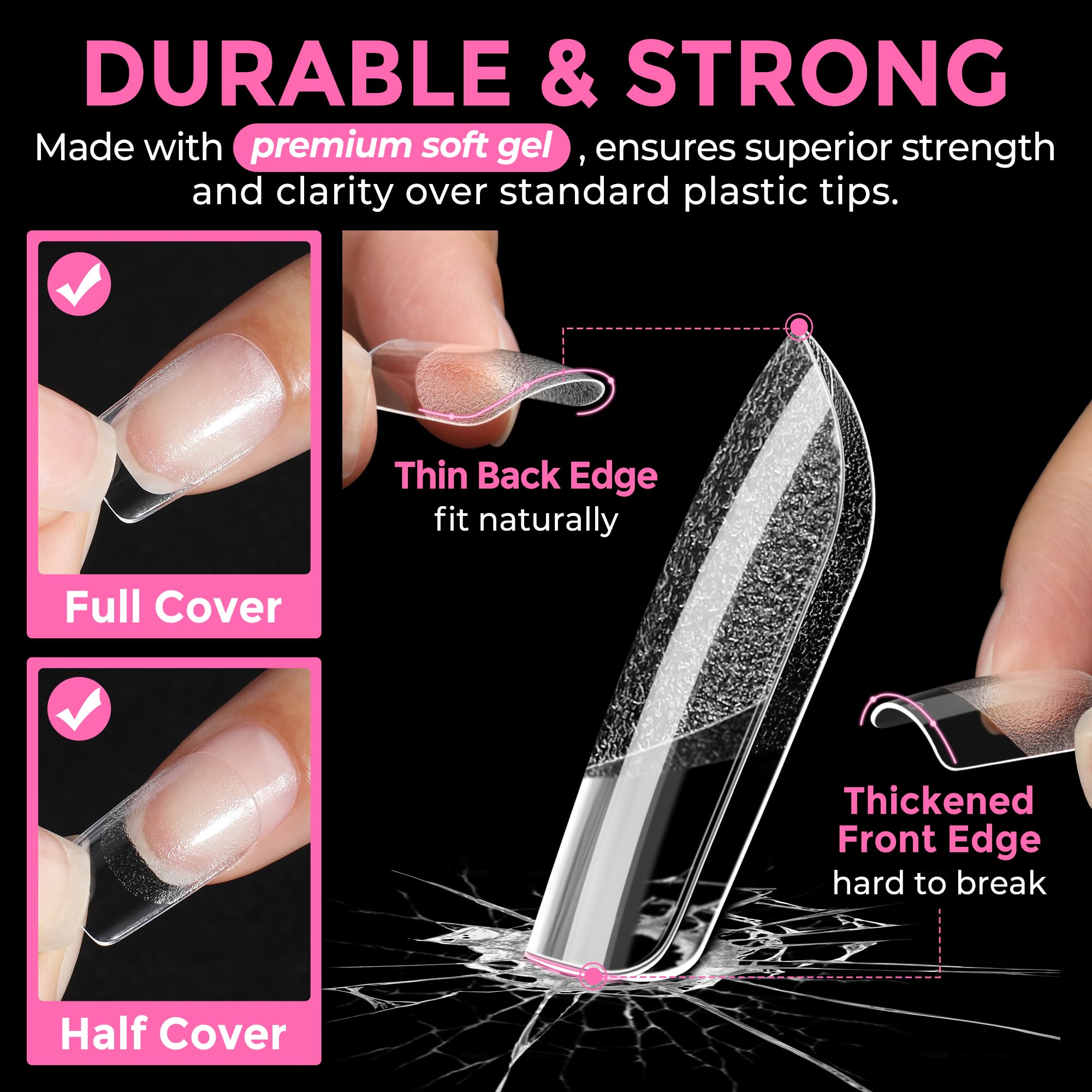 UNA GELLA tips applied on hand demonstrating secure, natural-looking fit