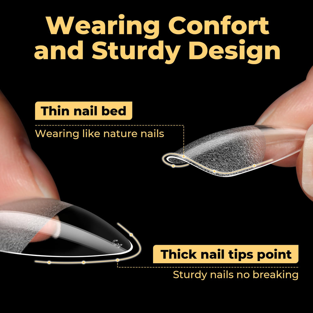 UNA GELLA nail tech applying press-on tip for quick salon-style results