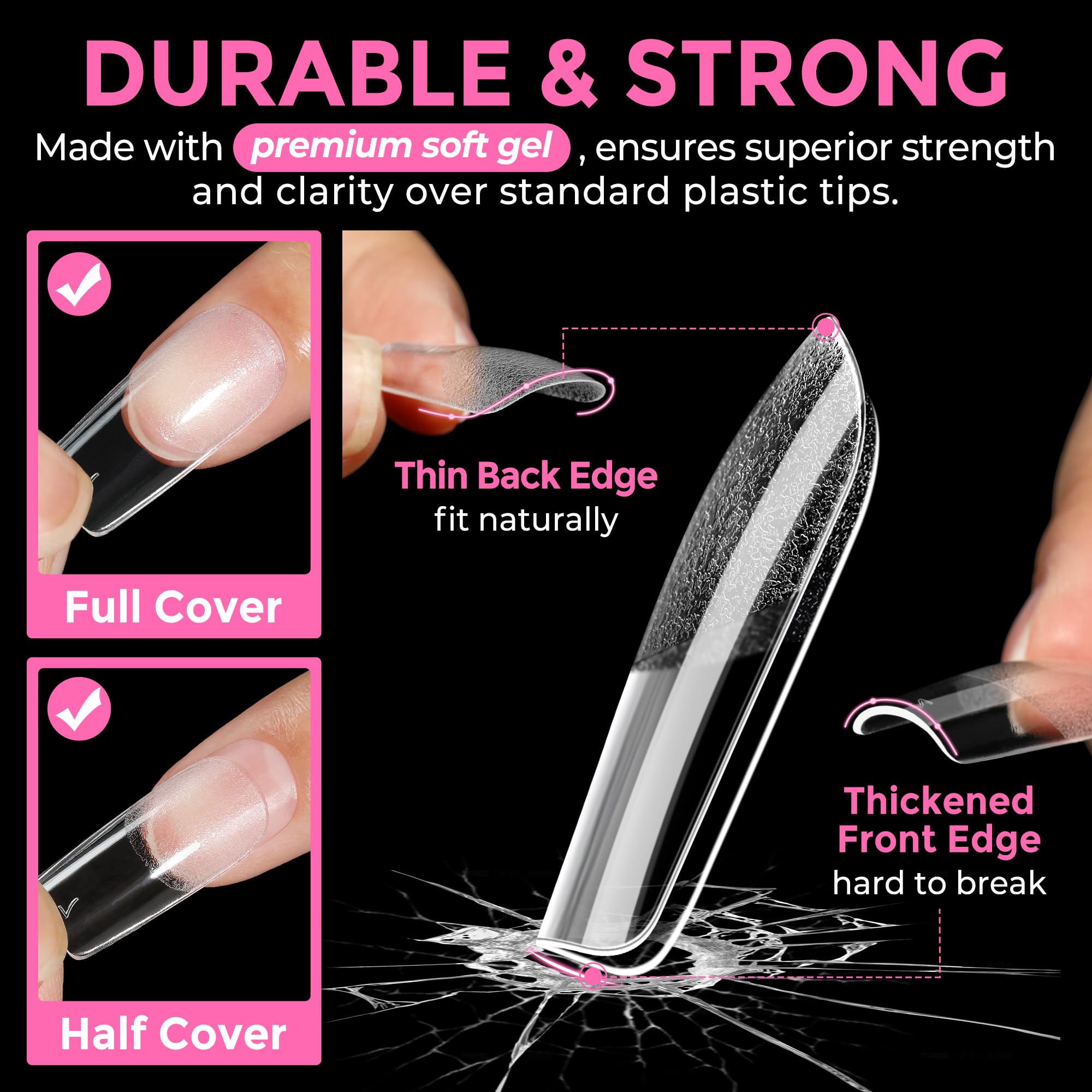 UNA GELLA model applying press-on tip for fast home manicure benefit