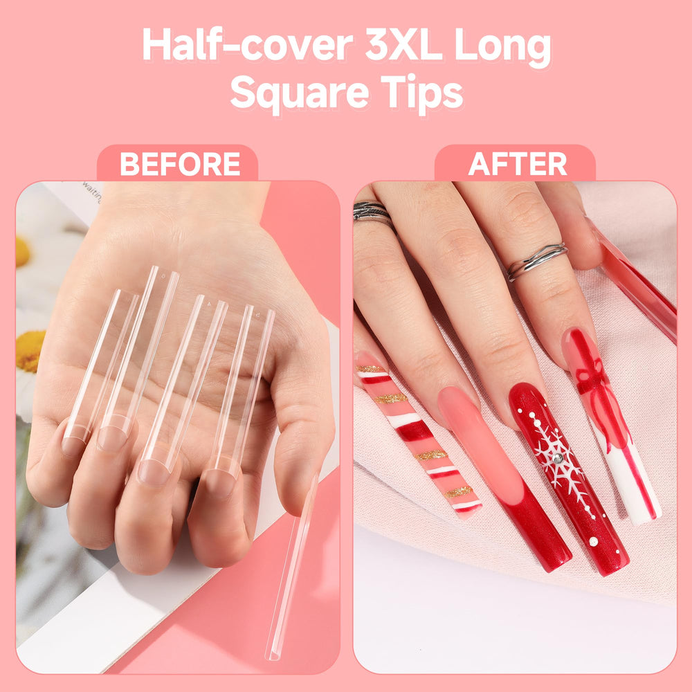 UNA GELLA length comparison on hand model showing dramatic extra-long effect benefit