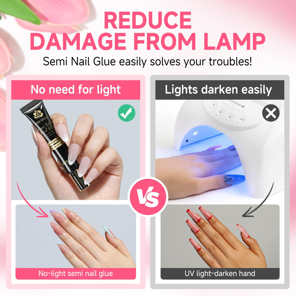 UNA GELLA used during at-home manicure showing fast application and long-lasting adhesion