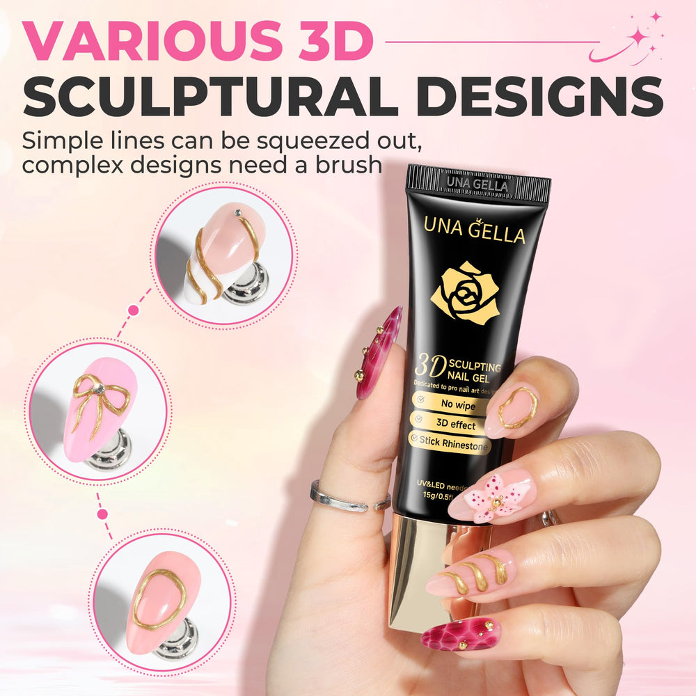 UNA GELLA nail art with charms and gems displaying secure embellishment adhesion