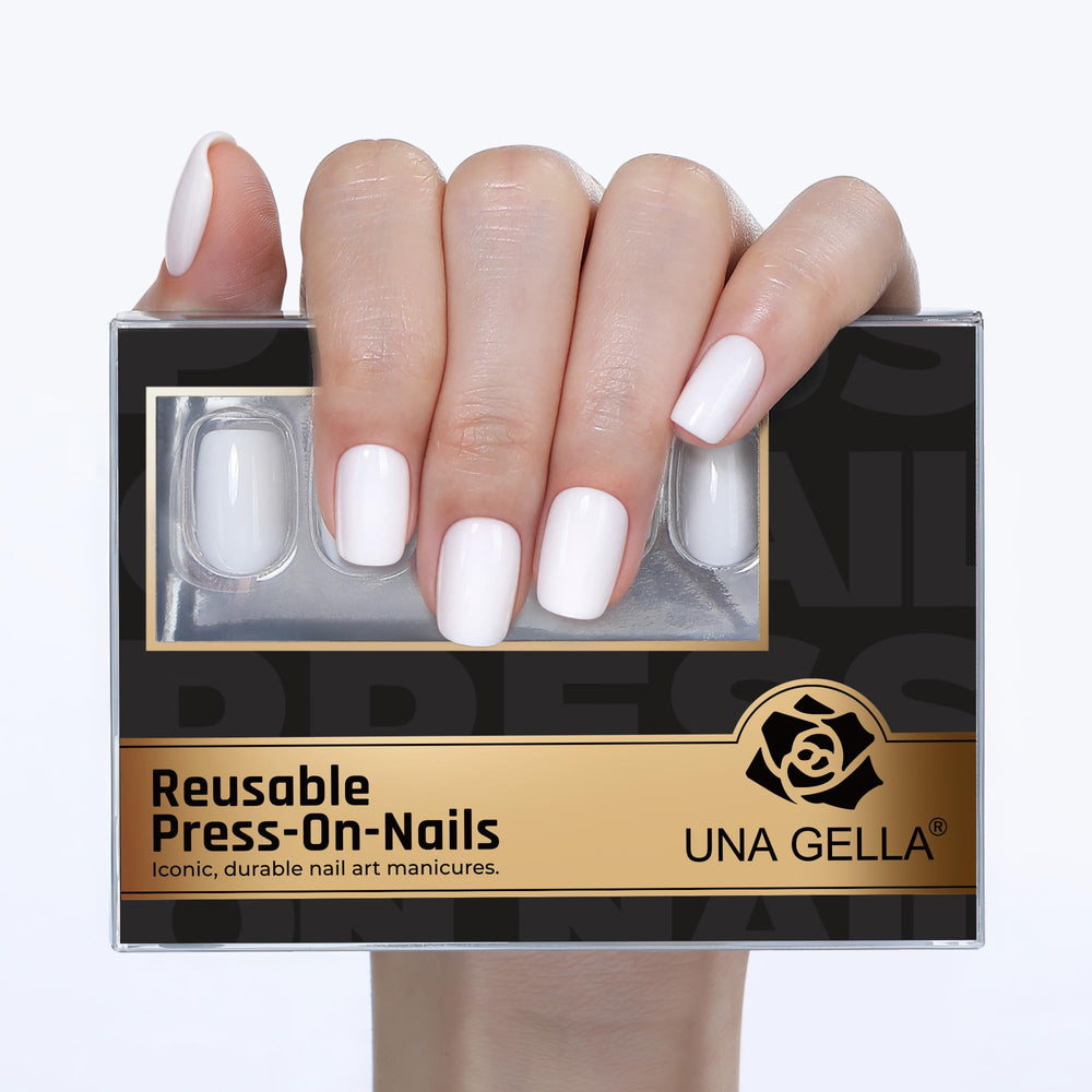 UNA GELLA 32-piece nail layout showing 16 sizes for perfect fit