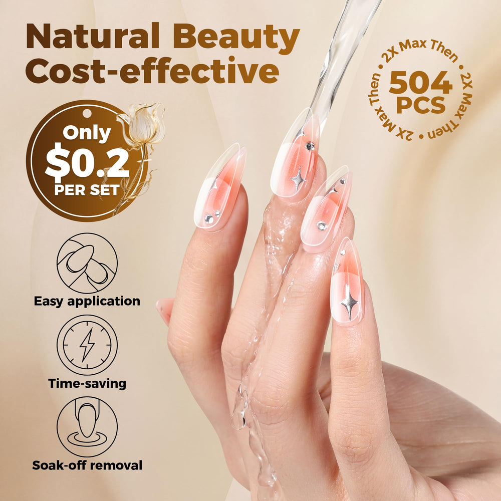 UNA GELLA press-on tips applied to practice hand for instant style