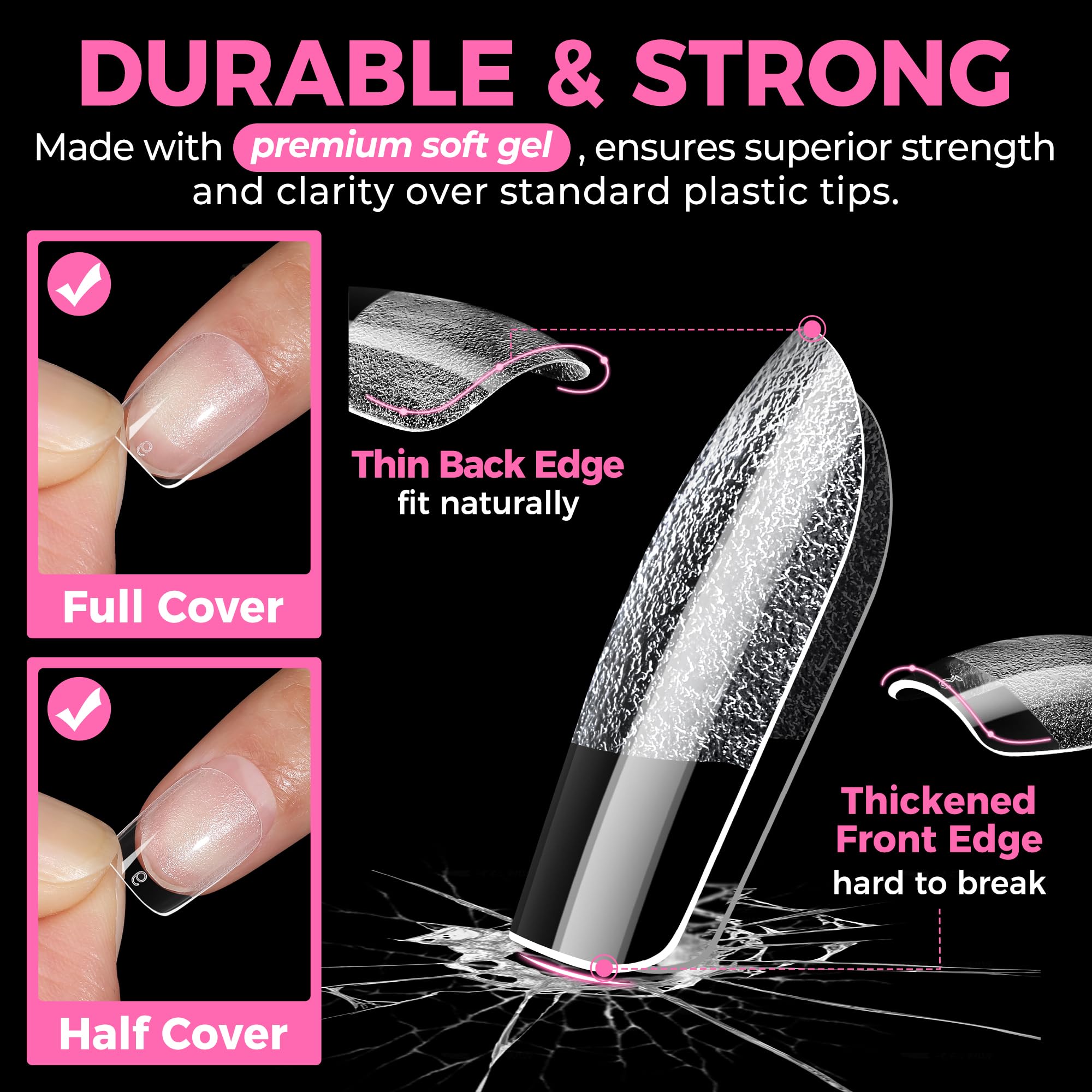 UNA GELLA applied on hand to show short squoval look and ready-to-style benefit