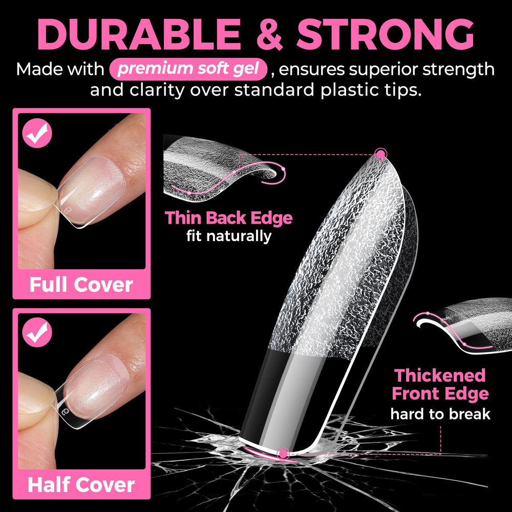 UNA GELLA applied on hand to show short squoval look and ready-to-style benefit