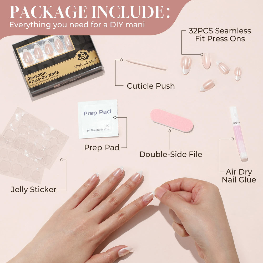 UNA GELLA nails in hand size comparison showing 16 sizes benefit perfect fit