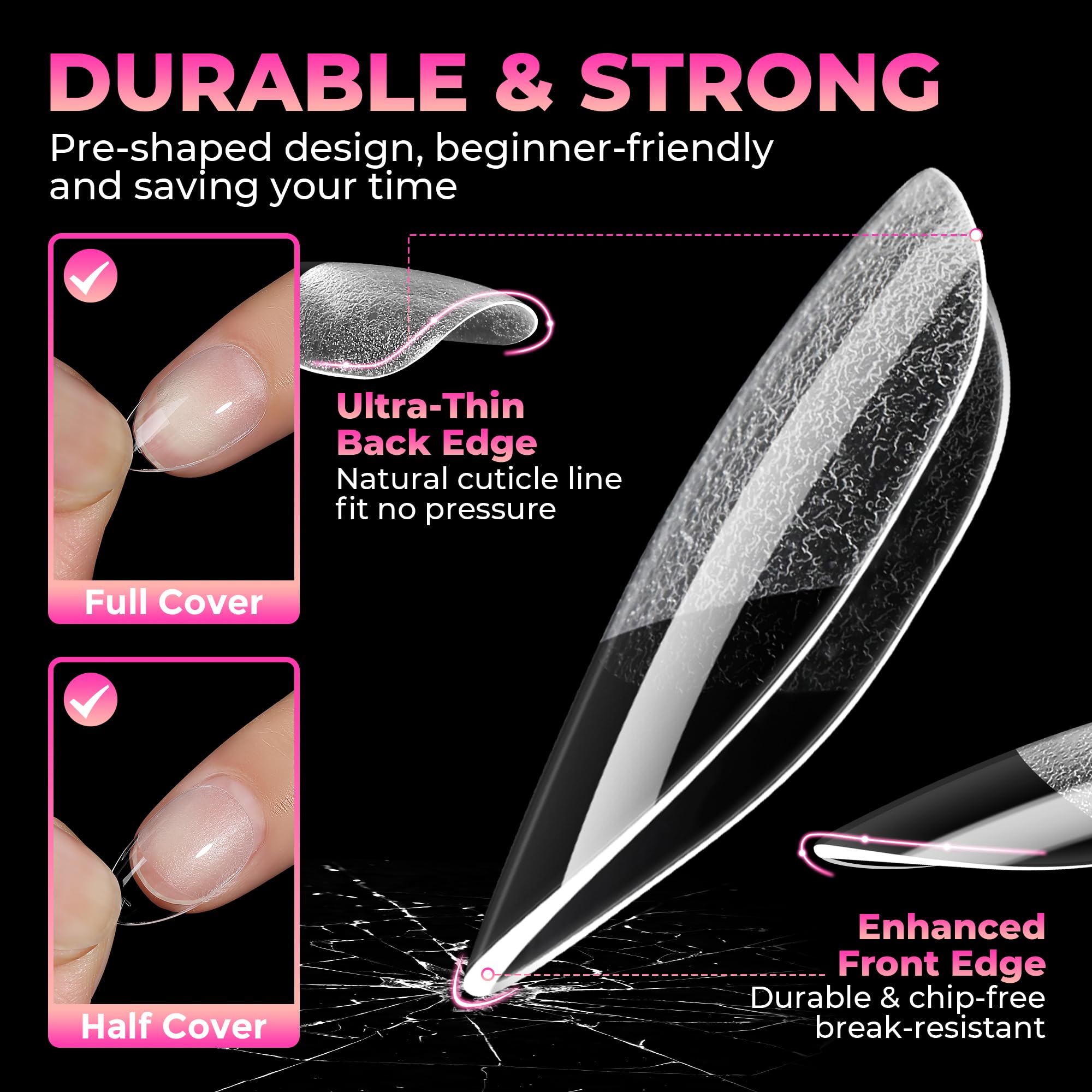 UNA GELLA short almond tips on hand showing natural look and comfortable fit