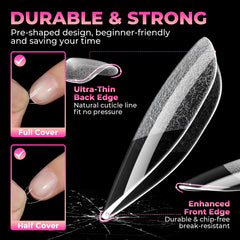 UNA GELLA short almond tips on hand showing natural look and comfortable fit