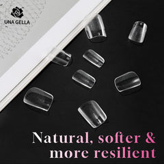 UNA GELLA tip applied on a natural nail demonstrating smooth full cover