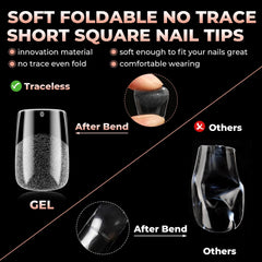 UNA GELLA press-on tips applied for natural short square appearance