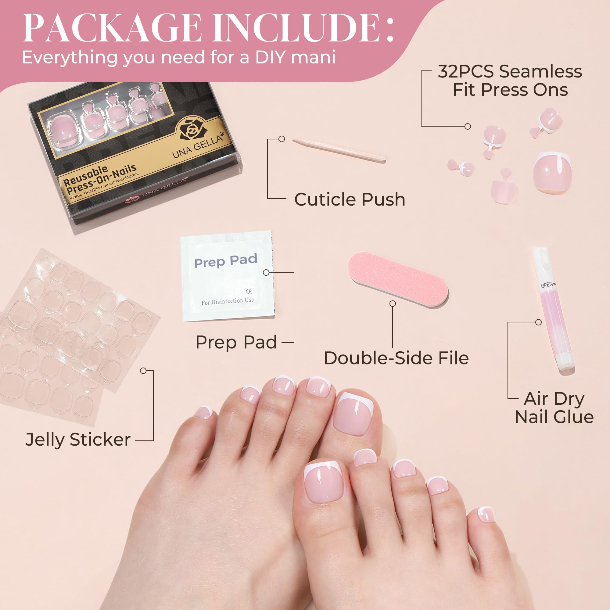UNA GELLA applied on toes wearing sandals, demonstrates polished salon look
