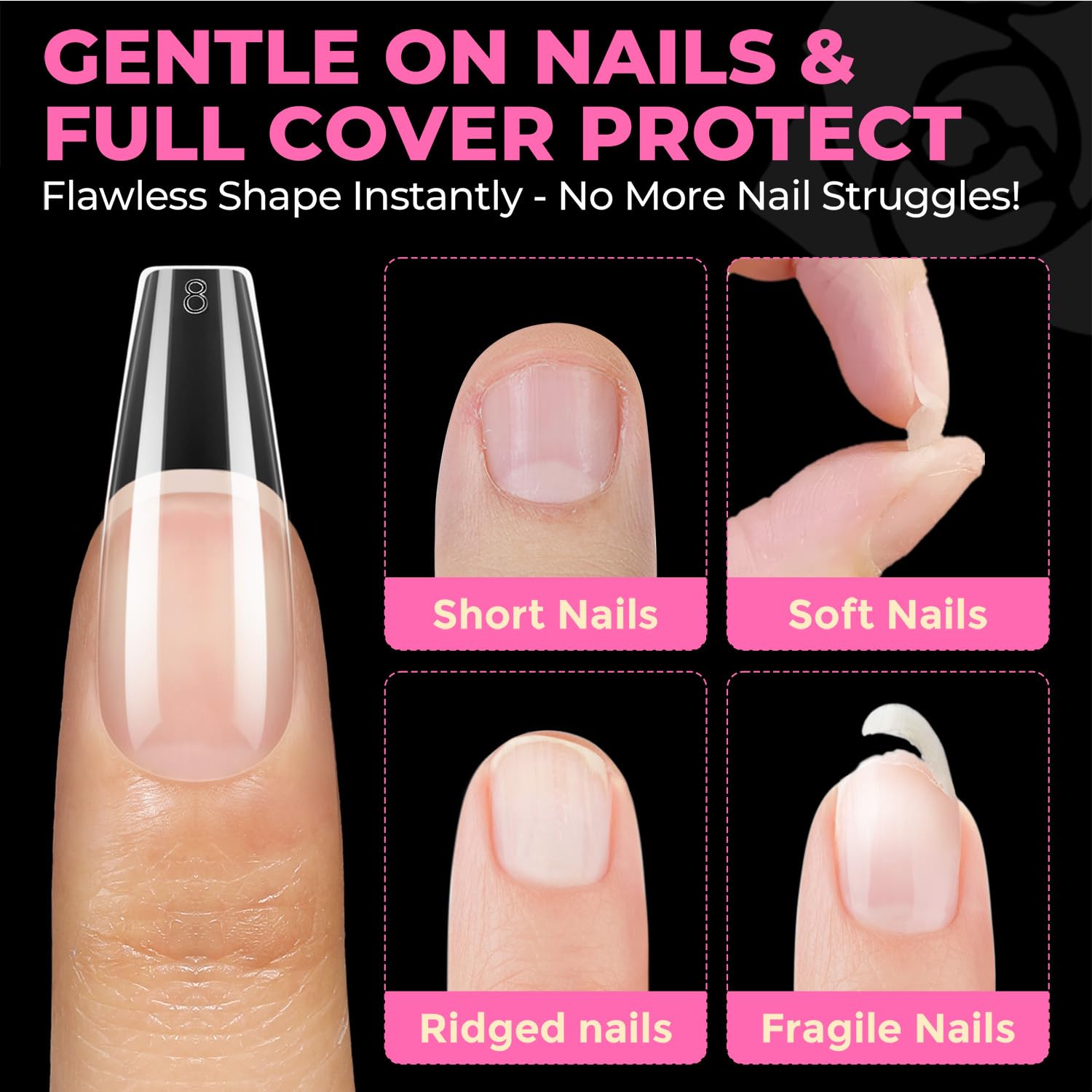 UNA GELLA tips with gel polish overlay demonstrating professional shine