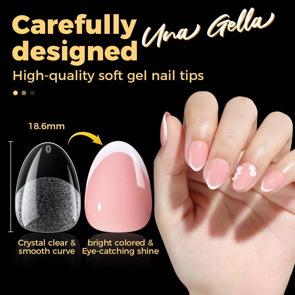 UNA GELLA painted almond tips demonstrating color clarity and finished look benefit
