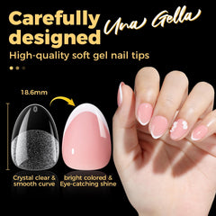 UNA GELLA painted almond tips demonstrating color clarity and finished look benefit