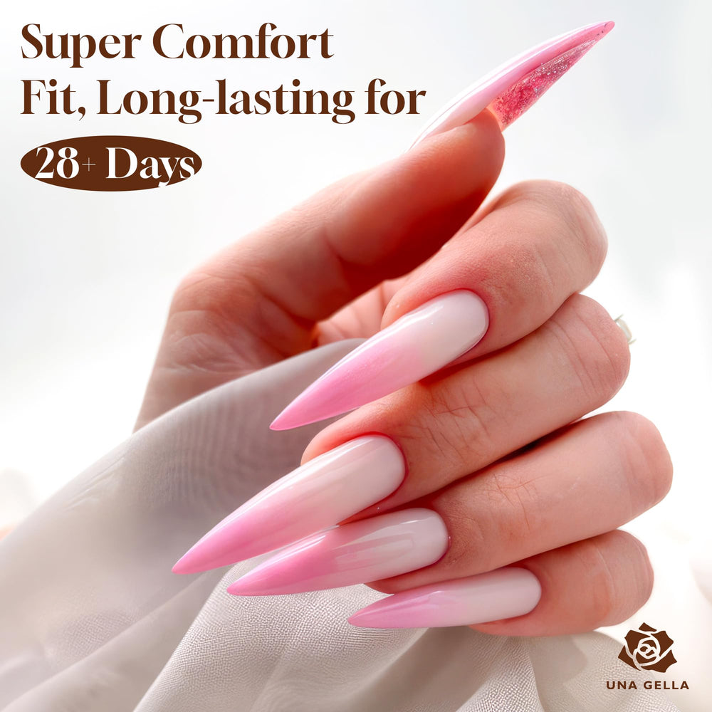 UNA GELLA painted stiletto tips showing vivid colors and nail art