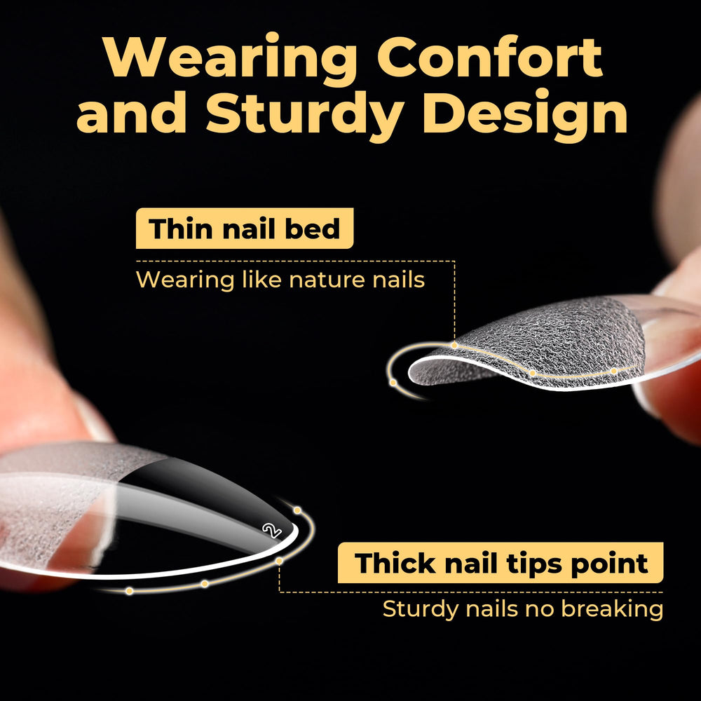 UNA GELLA tip being applied to natural nail for quick DIY manicure benefit