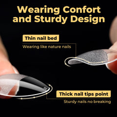UNA GELLA tip being applied to natural nail for quick DIY manicure benefit