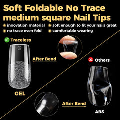 UNA GELLA press-on being applied to a nail for fast at-home use