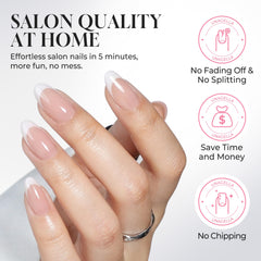 UNA GELLA press-on nail in hand showing scale and realistic fit benefit