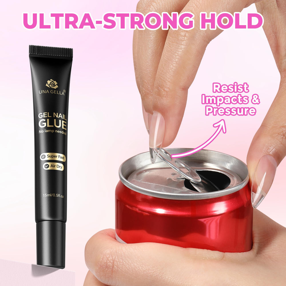UNA GELLA being applied to press-on nail for fast secure attachment