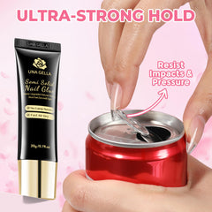 UNA GELLA press-on nail bonding showing secure press, long-lasting adhesion benefit