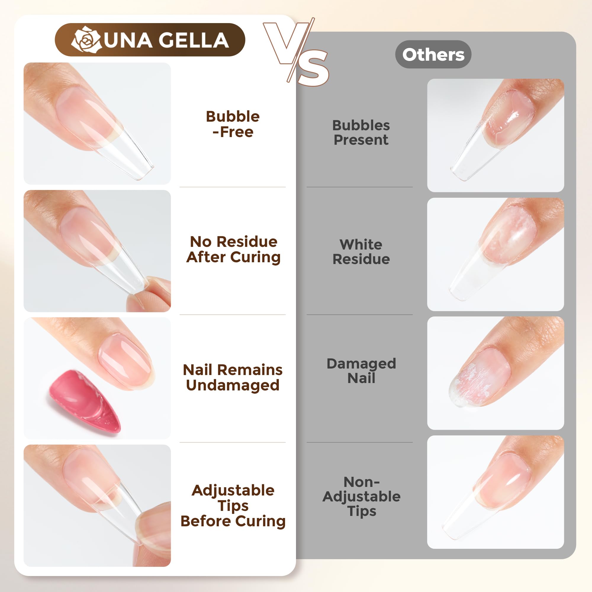 UNA GELLA securing rhinestones on nails to show strong hold for nail decorations