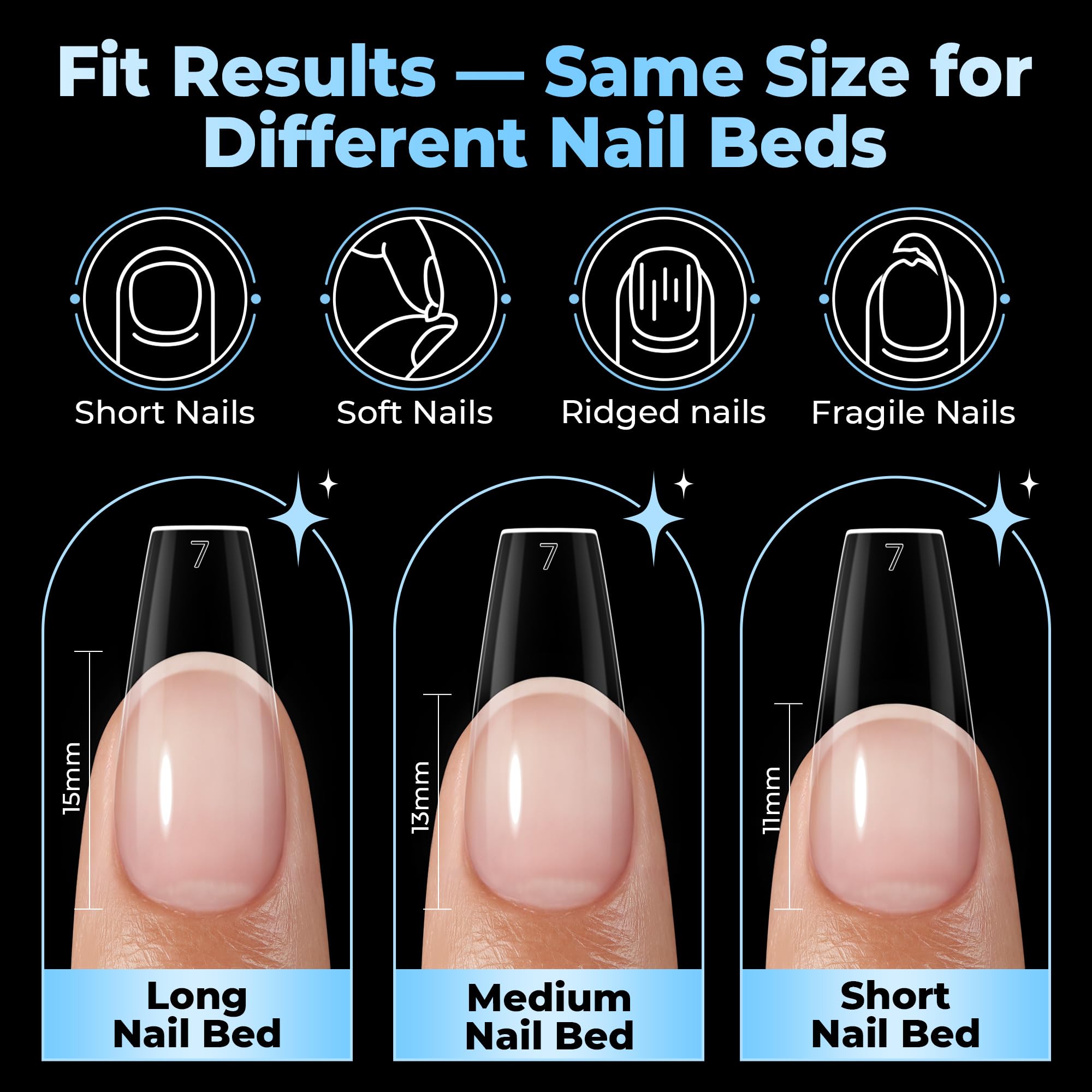 UNA GELLA applied nails on model showing polished coffin manicure result