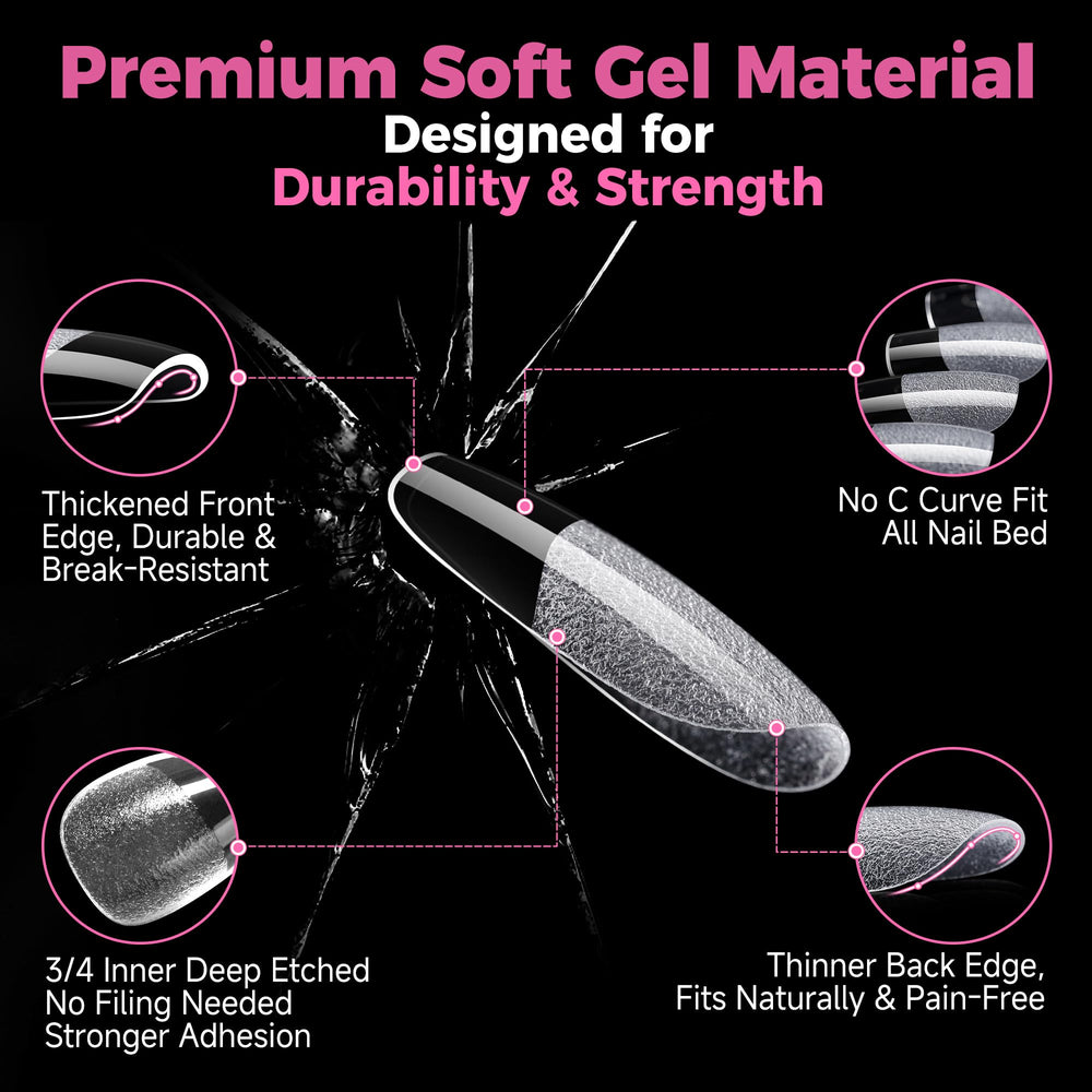 UNA GELLA tips beside fingertip for scale and accurate size selection