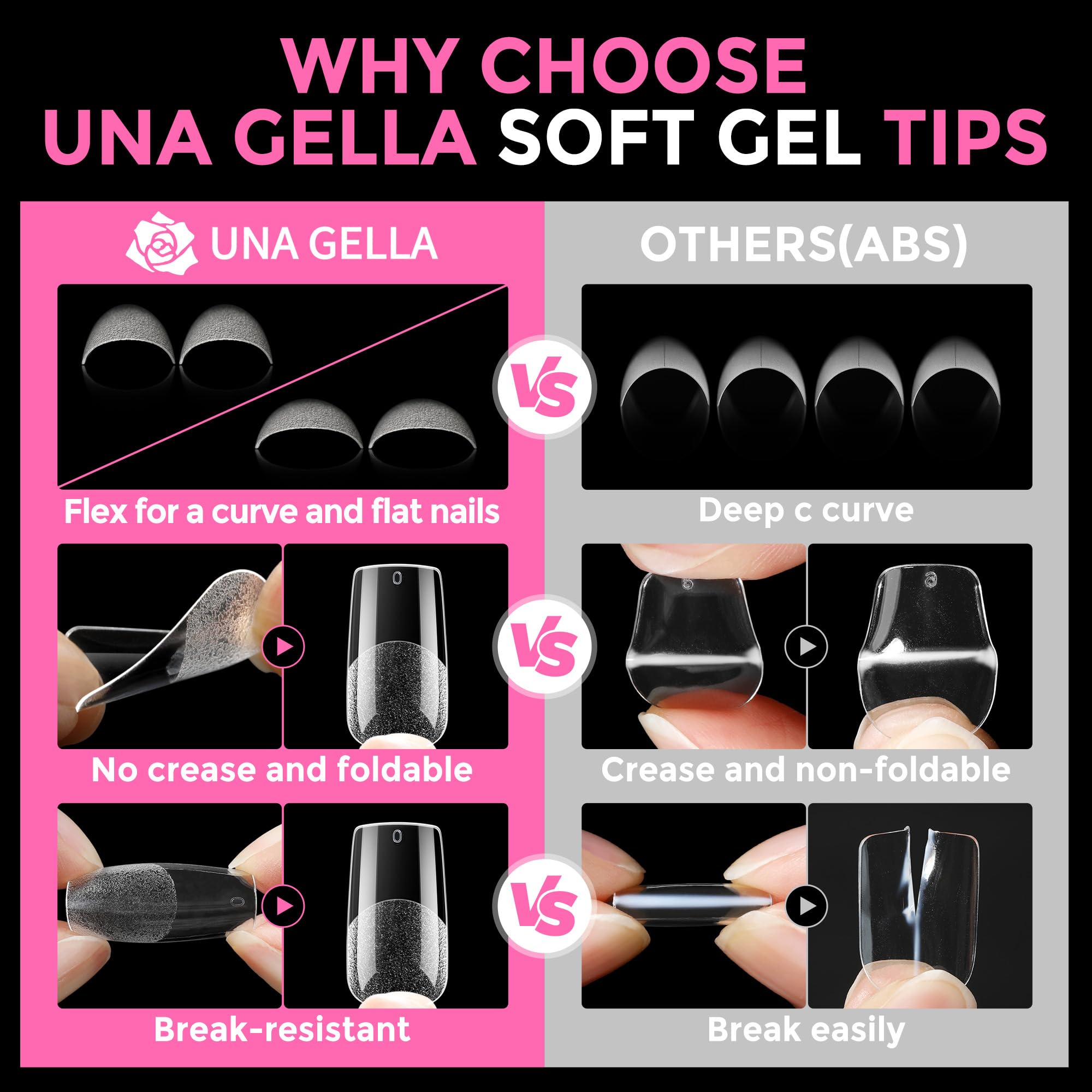 UNA GELLA tips on a hand for size scale and natural-looking benefit