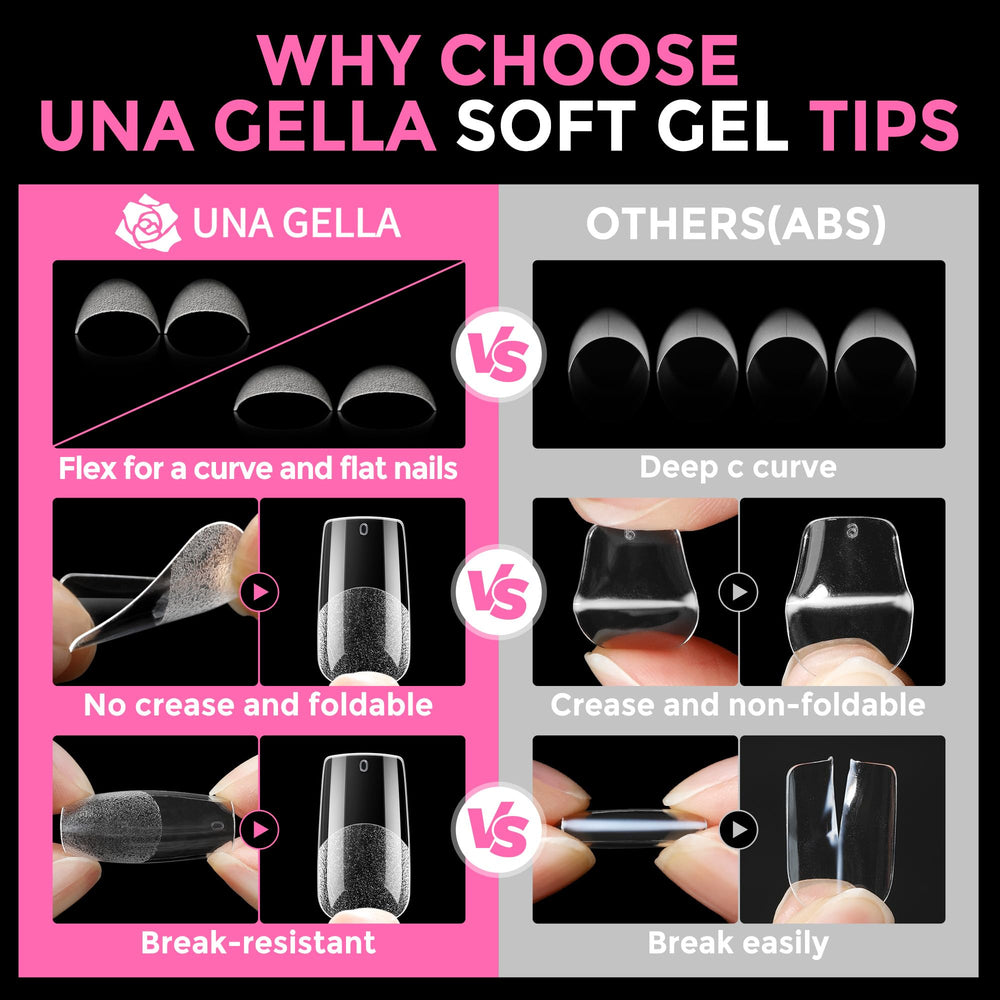 UNA GELLA tips on a hand for size scale and natural-looking benefit