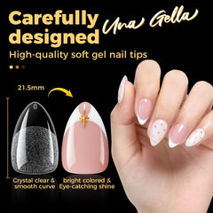 UNA GELLA tips next to ruler showing short length and scale benefit