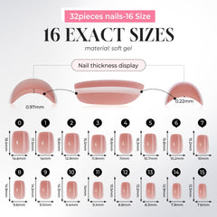 UNA GELLA nails beside ruler showing short square size and scale benefit