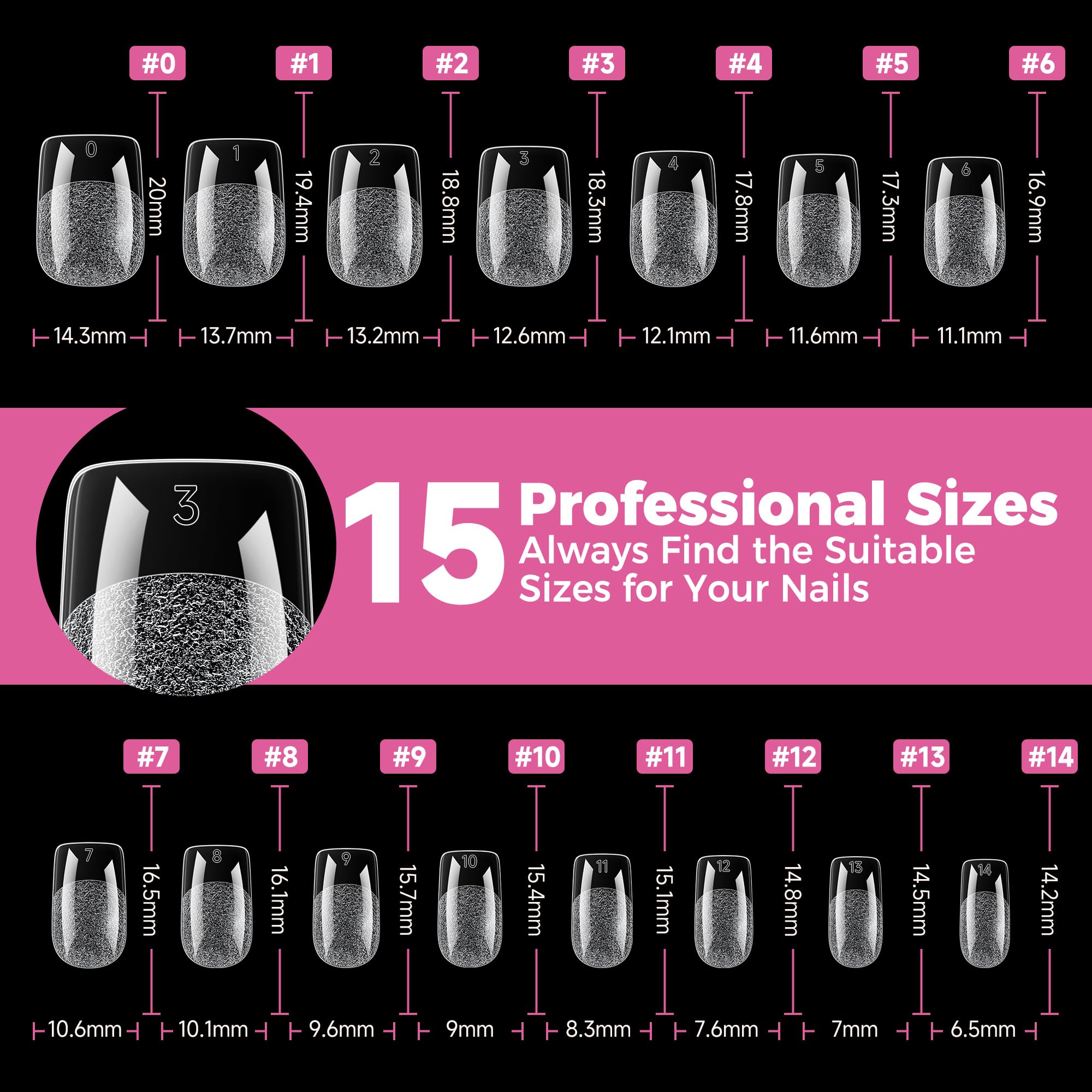 UNA GELLA nail tips beside ruler showing scale and size variety benefit