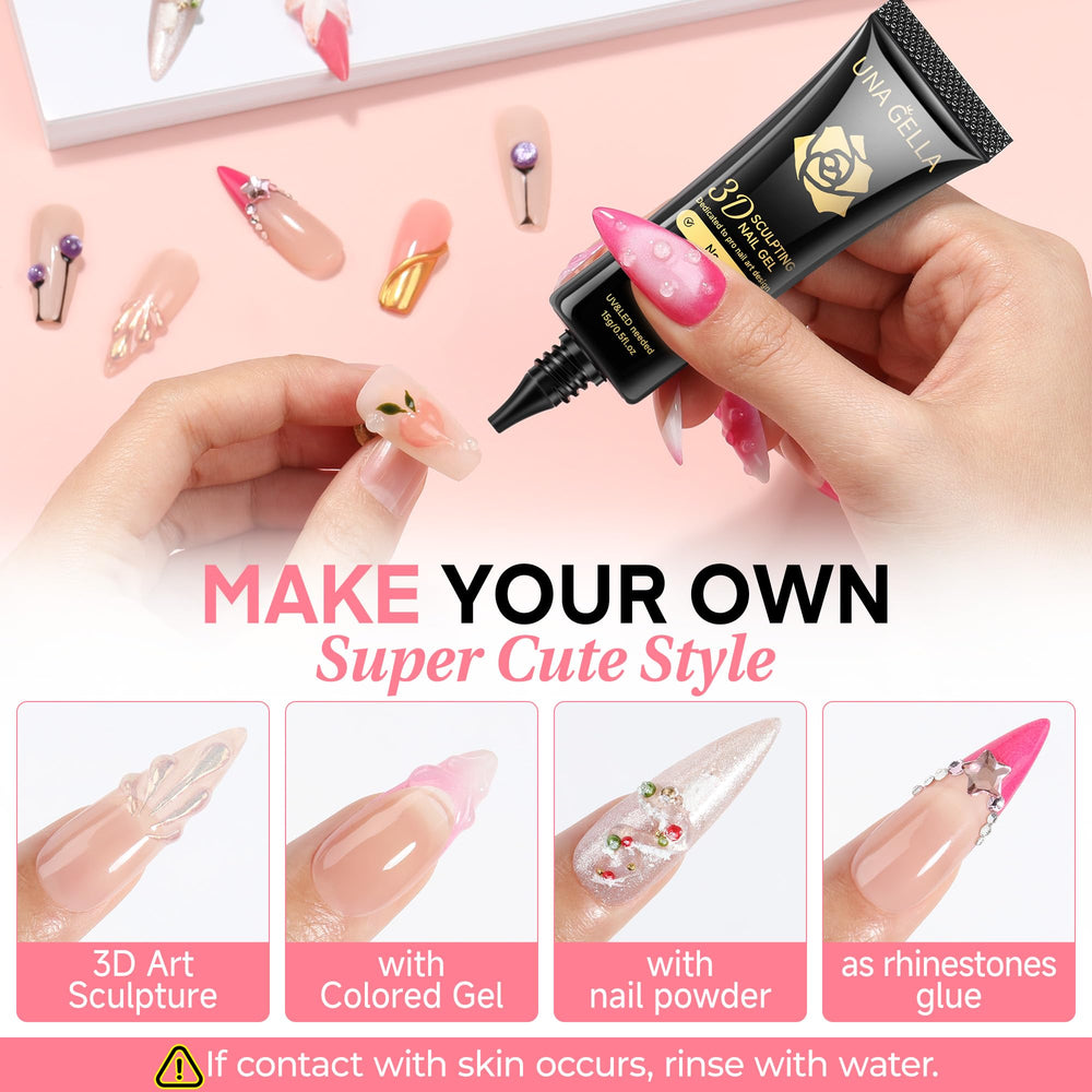 UNA GELLA sculpted nail detail with raised 3D design showcasing precision