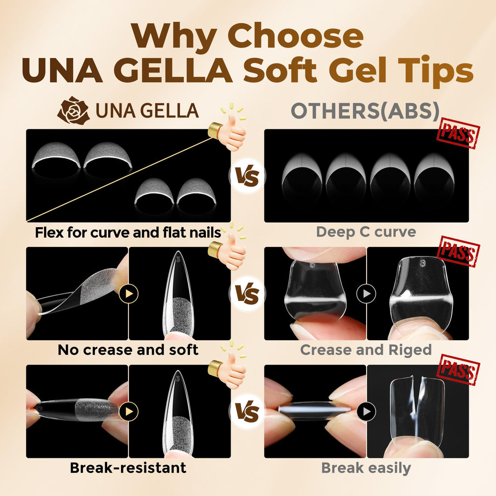 UNA GELLA labeled sizes visible on tips for quick accurate size selection
