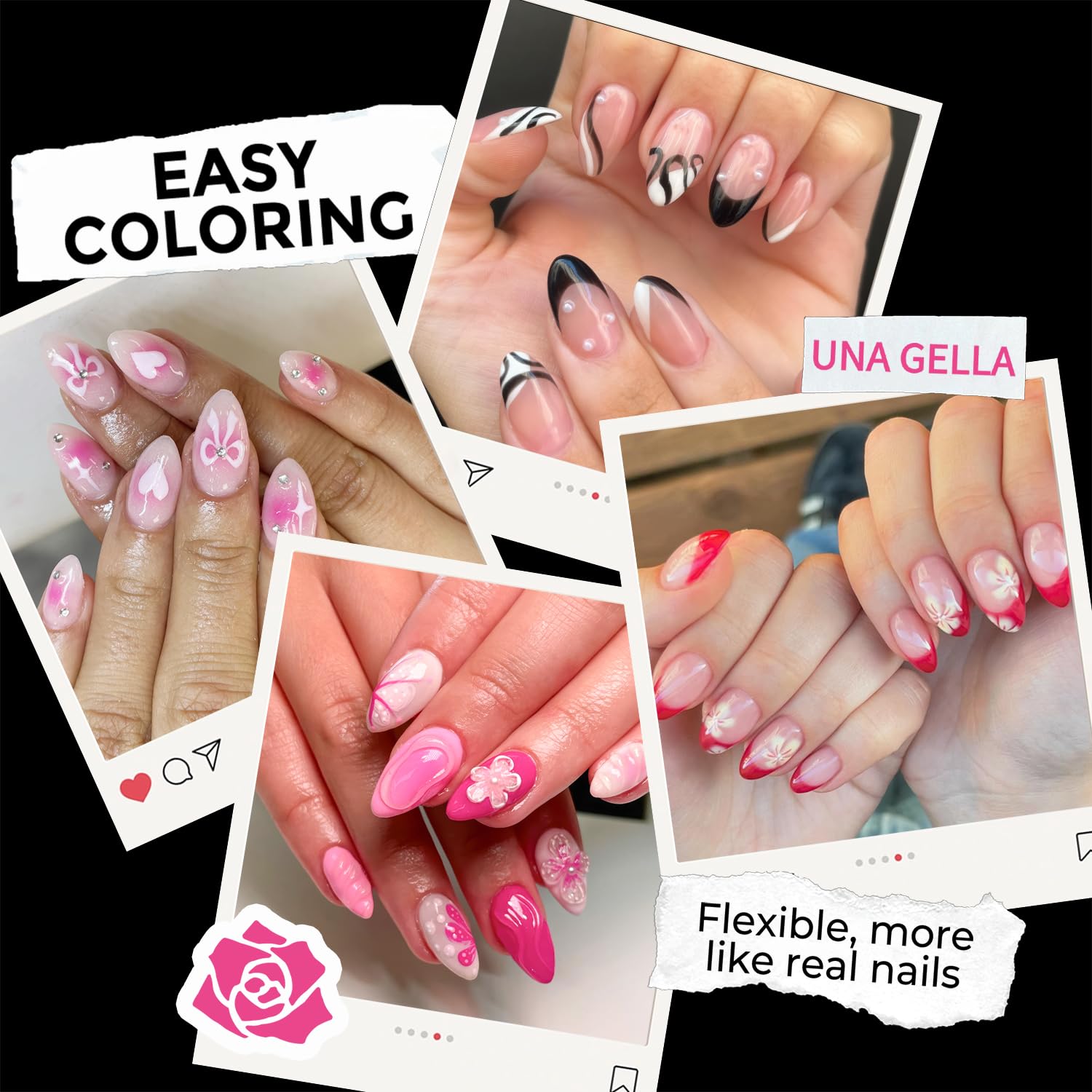 UNA GELLA close-up of printed size numbers on tips for fast correct fitting