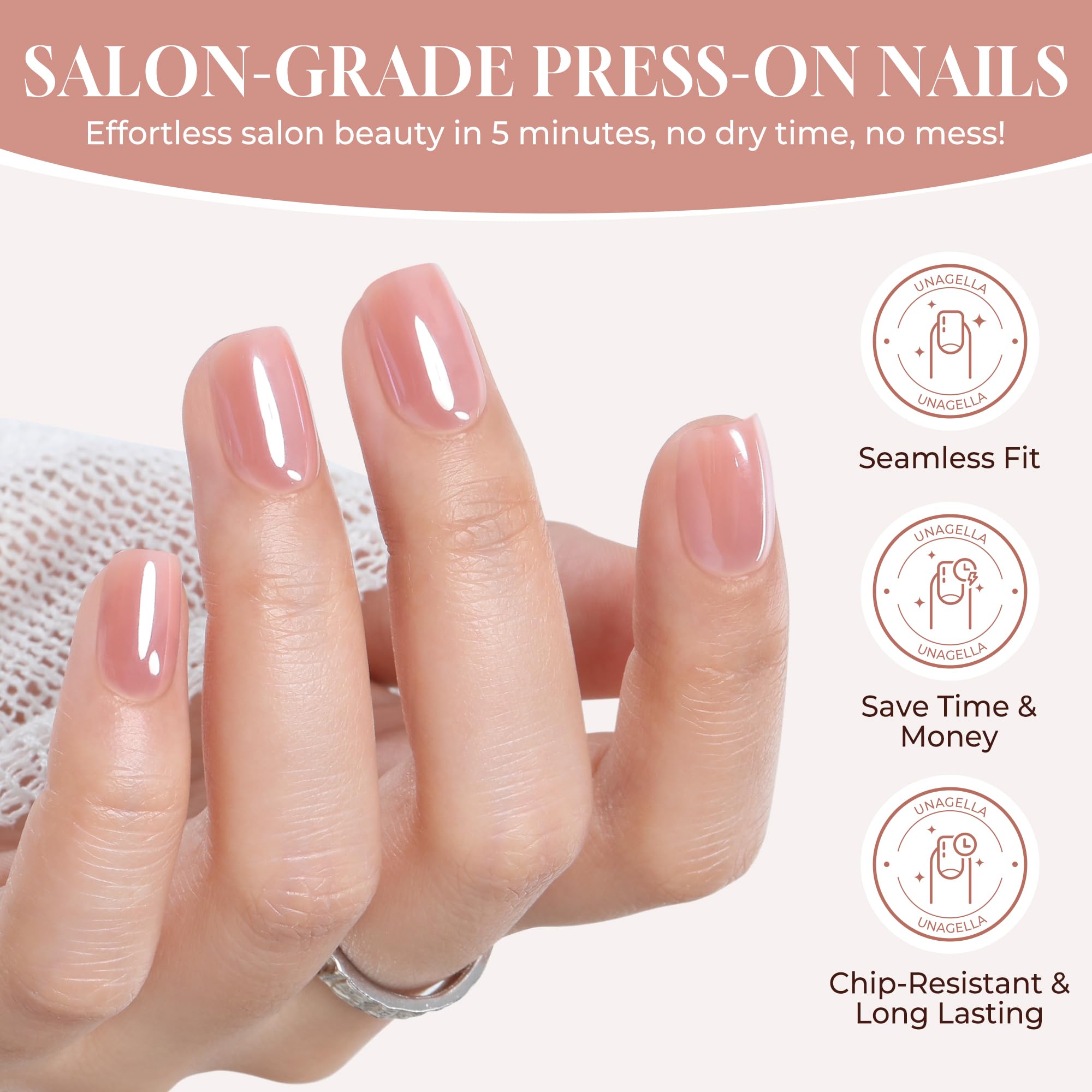 UNA GELLA layout of 16 sizes and 32 tips for finding exact nail width match