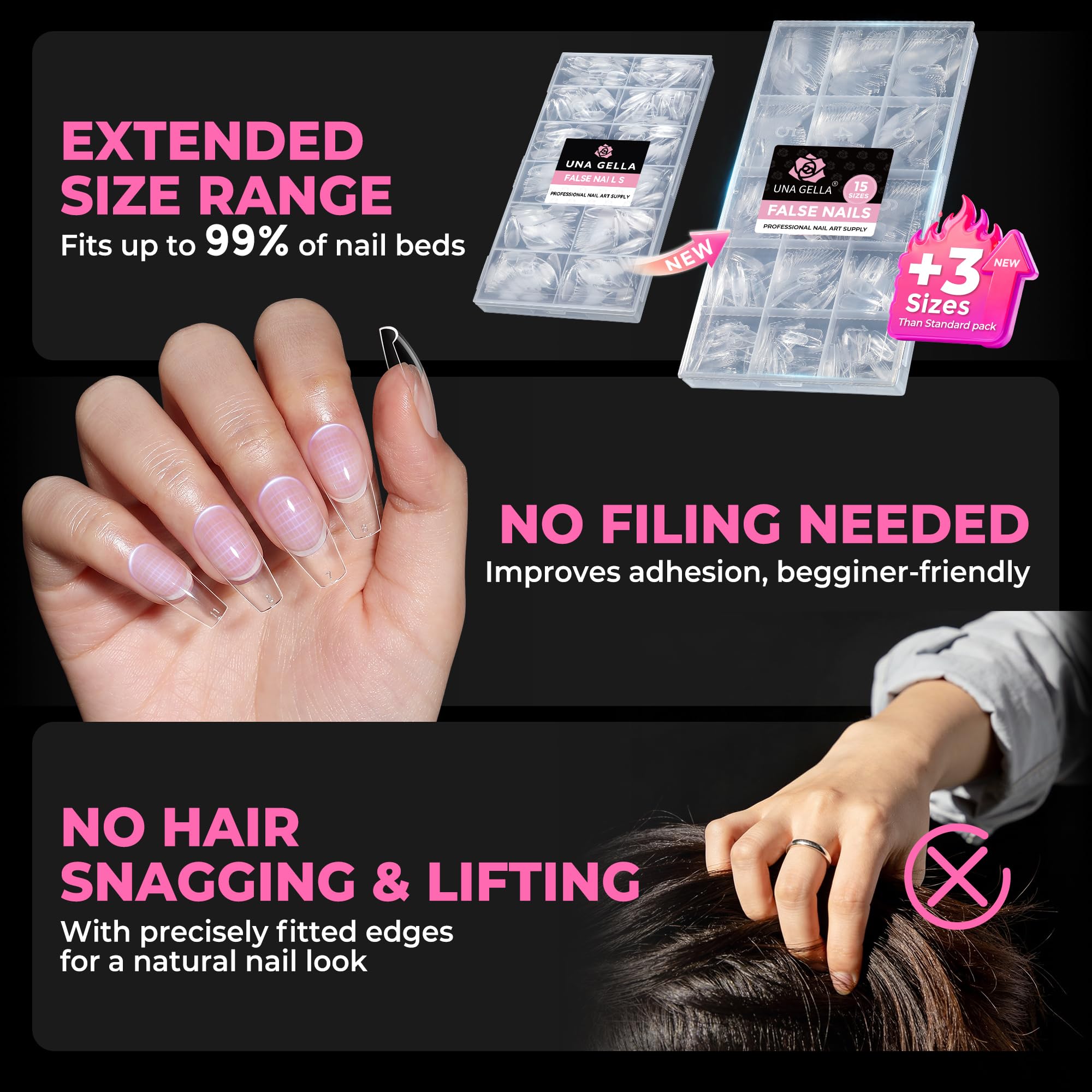 UNA GELLA layout of 15 sizes for precise fit across nails