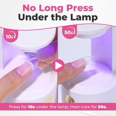 UNA GELLA size comparison next to fingers to show 25g tubes and portable salon convenience