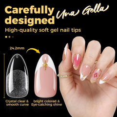 UNA GELLA soaked tips in acetone jar showing easy soak-off removal benefit
