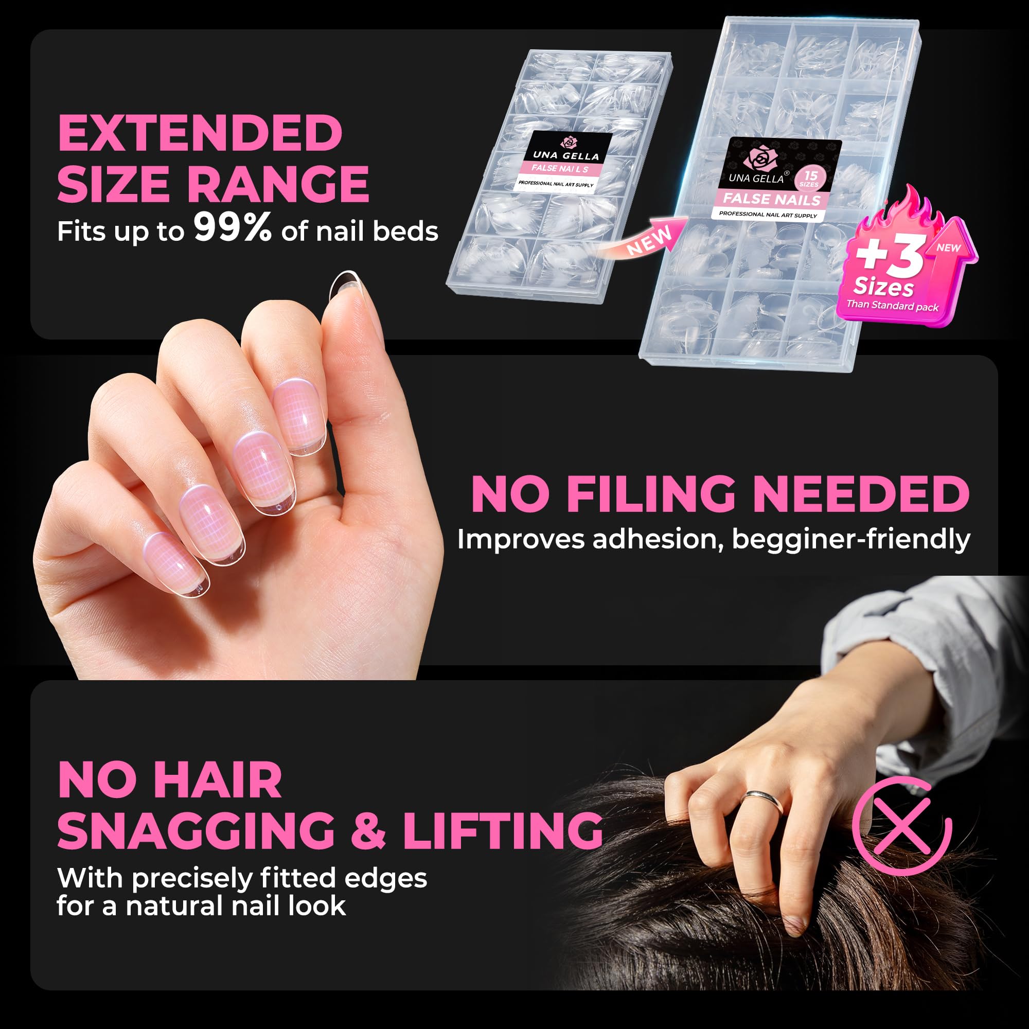 UNA GELLA soft gel material bent to show flexibility and break-resistant benefit