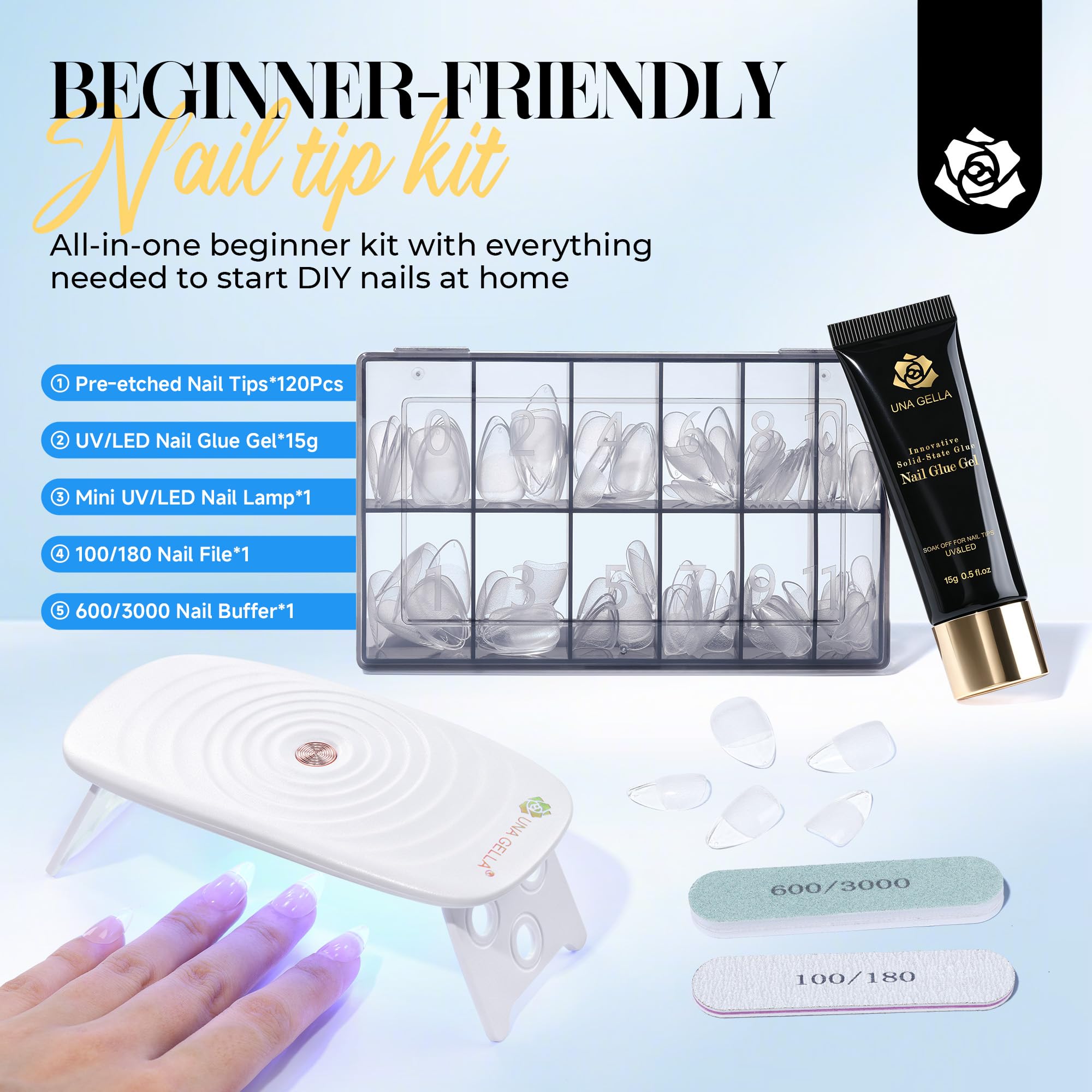 UNA GELLA 15g solid gel glue tube demonstrating mess-free control